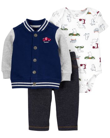 Bodysuit /& Jogger Pants Set Carter/'s Baby Boys 3-Pc Elephant Jacket